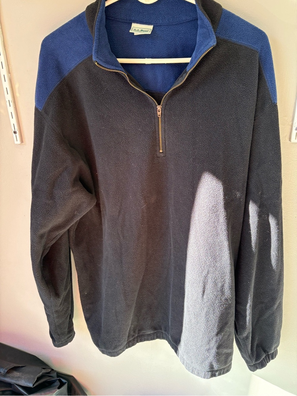 L.L. Bean Black Fleece Half-Zip with Blue Shoulder Panels